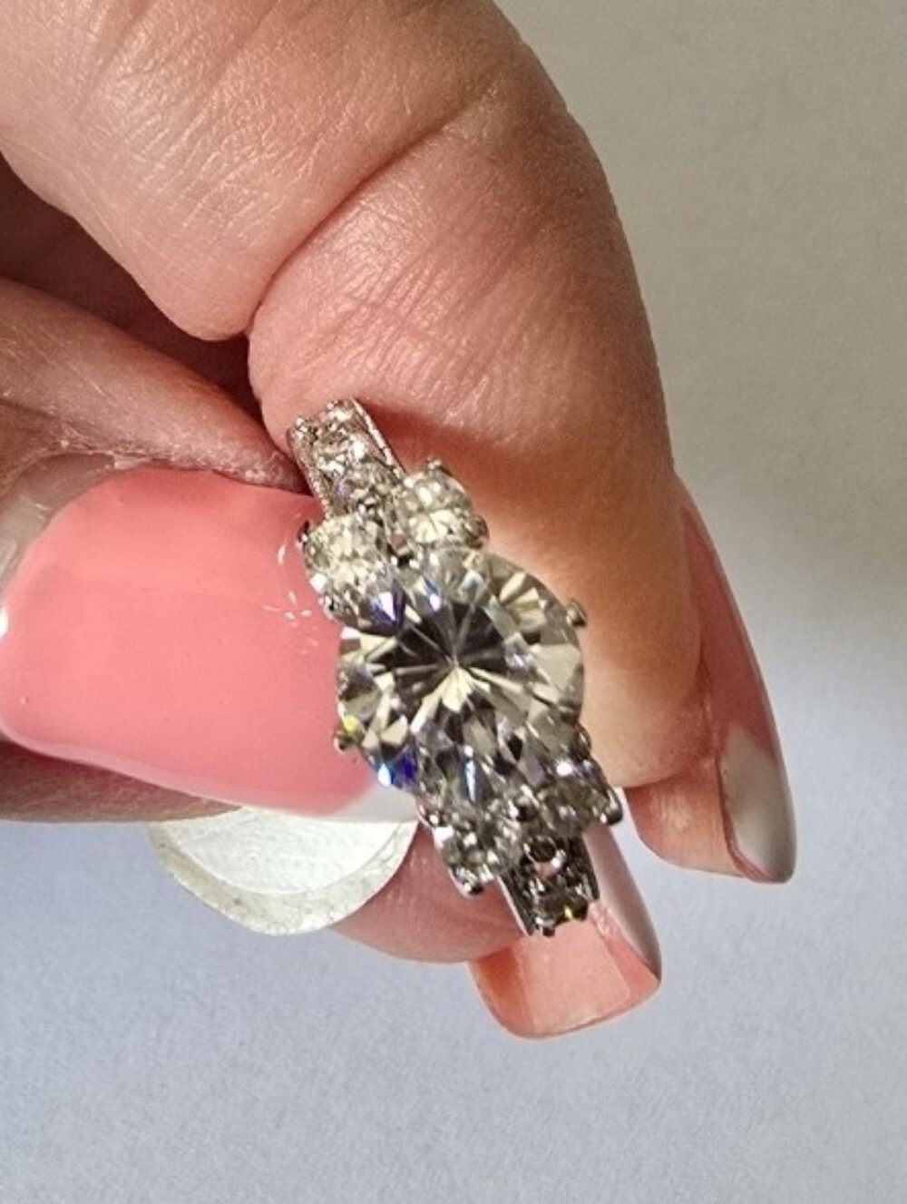Silver Promise Ring  Cubic Zirconia  Ring  Size 5, 9 Round petal cut  *
